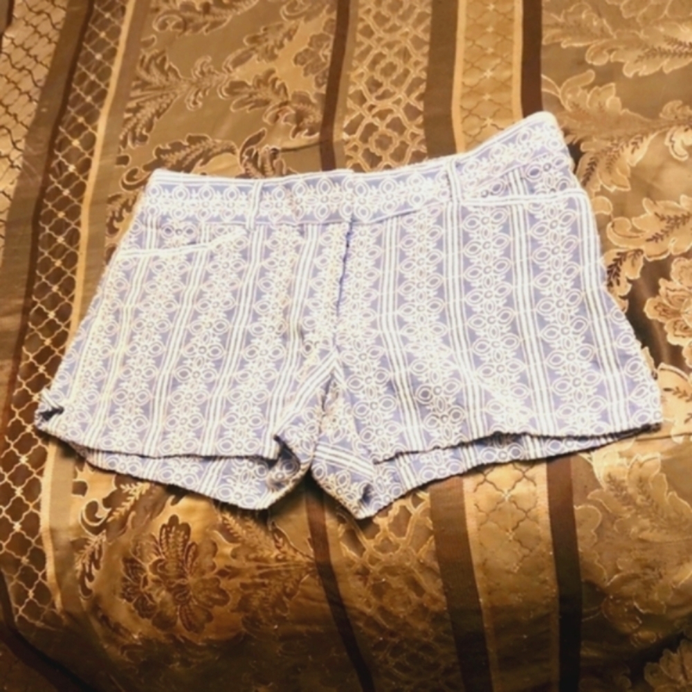 Blue and White Embroidered Pattern LOFT Shorts Size 6